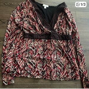 Charter Club Red and Black Patterned Blouse